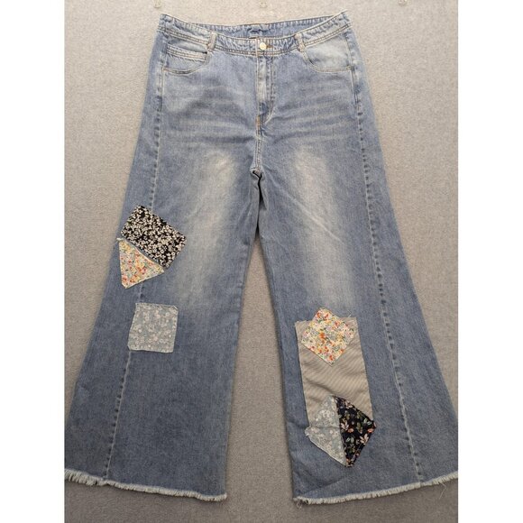 White Birch Black Label Jeans Womens 10 Light Wash Wide Leg Patchwork Boho - Picture 1 of 16